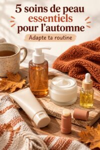 Routine de soin beauté avec des produits pour l'automne tels que crèmes et sérums.