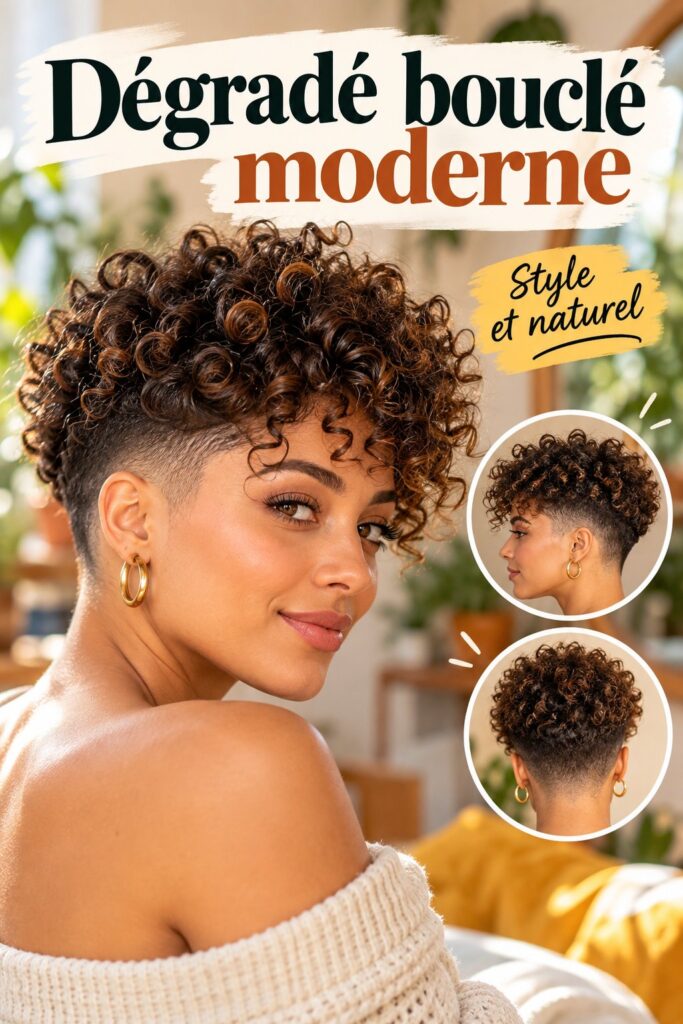 Femme avec un dégradé bouclé moderne et élégant.