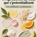 Duos d'ingrédients de soins de la peau sur une table avec des produits cosmétiques.