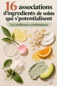 Duos d'ingrédients de soins de la peau sur une table avec des produits cosmétiques.