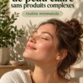 Femme rayonnante avec une peau éclatante, inhalant des éléments naturels pour un look radieux.