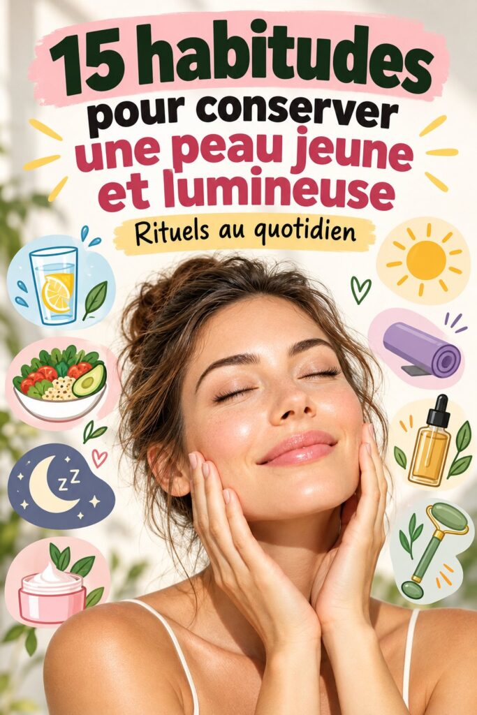 Femme souriante montrant une peau lumineuse et jeune