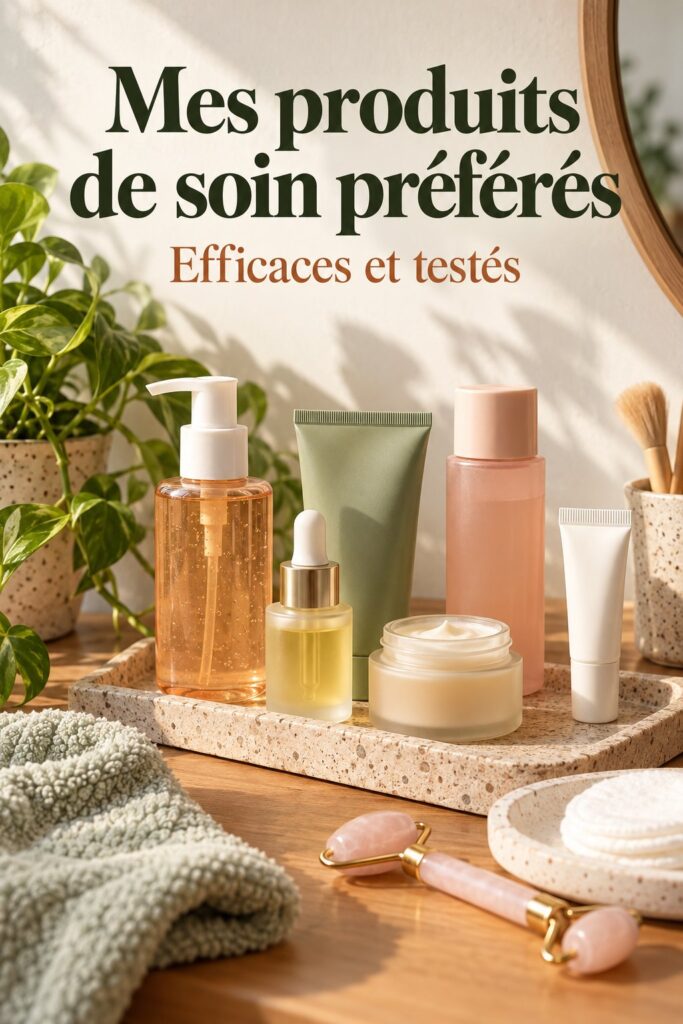 Une sélection de soins pour la peau sur une table, regroupant nettoyants et crèmes hydratantes.
