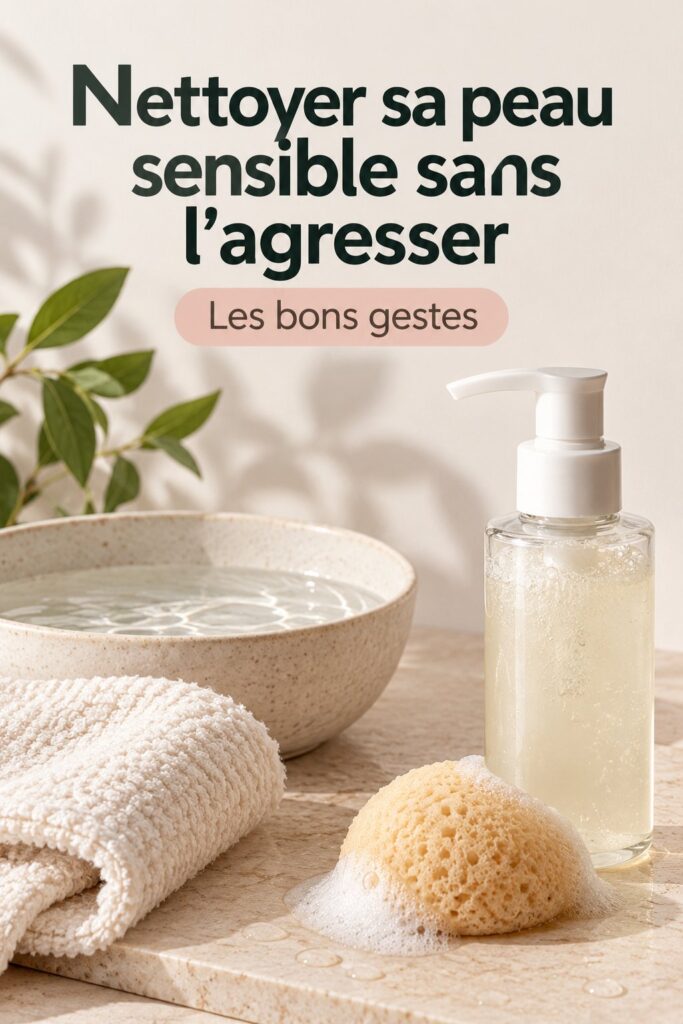 Femme appliquant un nettoyant doux sur son visage sensible