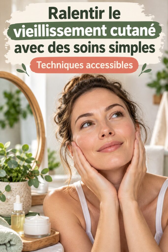 Femme appliquant des soins de la peau pour un effet anti-âge.