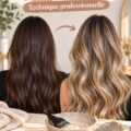 Coiffure moderne avec des nuances riches de brun et blond