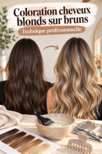 Coiffure moderne avec des nuances riches de brun et blond