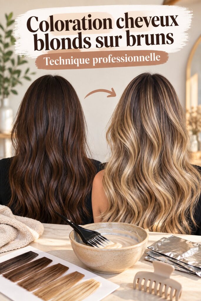 Coiffure moderne avec des nuances riches de brun et blond