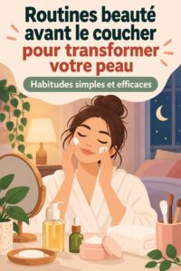 Rituels beauté du soir avec produits de soin sur une table de nuit
