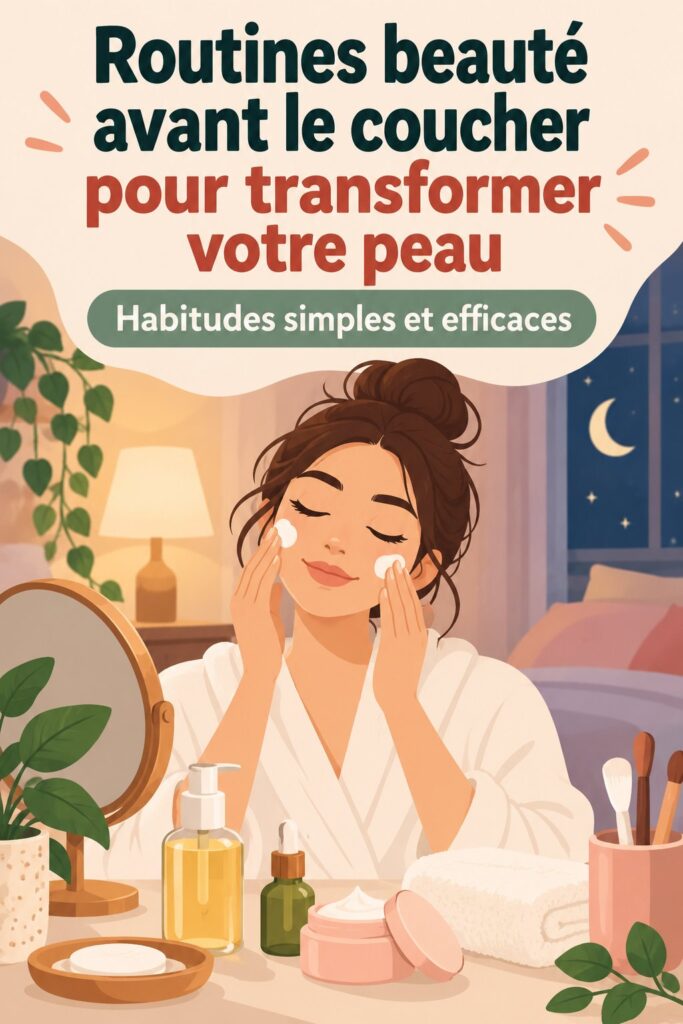Rituels beauté du soir avec produits de soin sur une table de nuit