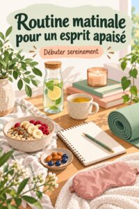 Image d'une personne méditant paisiblement le matin dans un environnement serein, symbole d'une routine matinale apaisante.