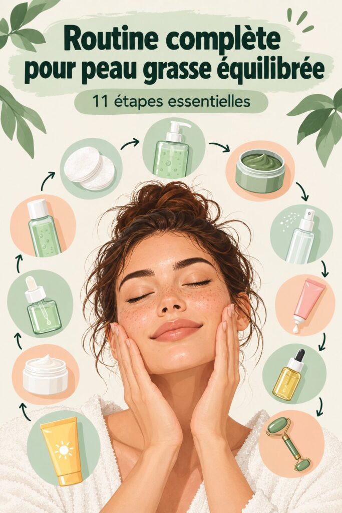 Femme souriant avec une peau éclatante après une routine pour peau grasse.
