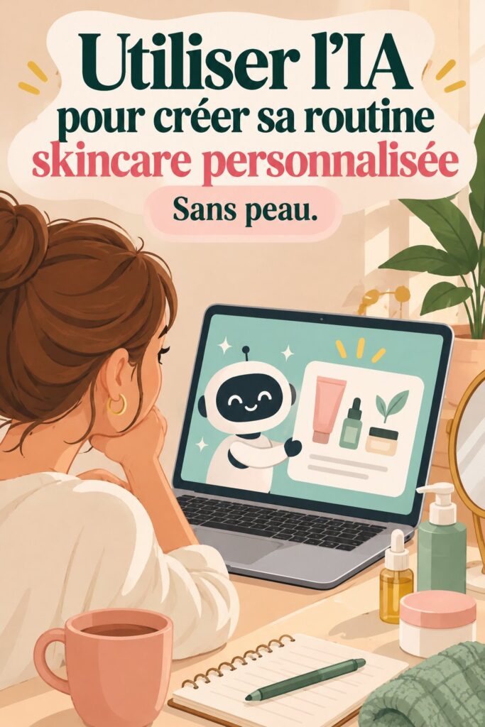 Une femme utilisant une application sur son téléphone pour sa routine skincare personnalisée