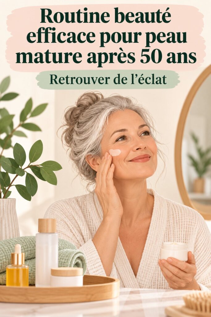 Femme de plus de 50 ans appliquant une crème sur son visage pour sa routine de soins.