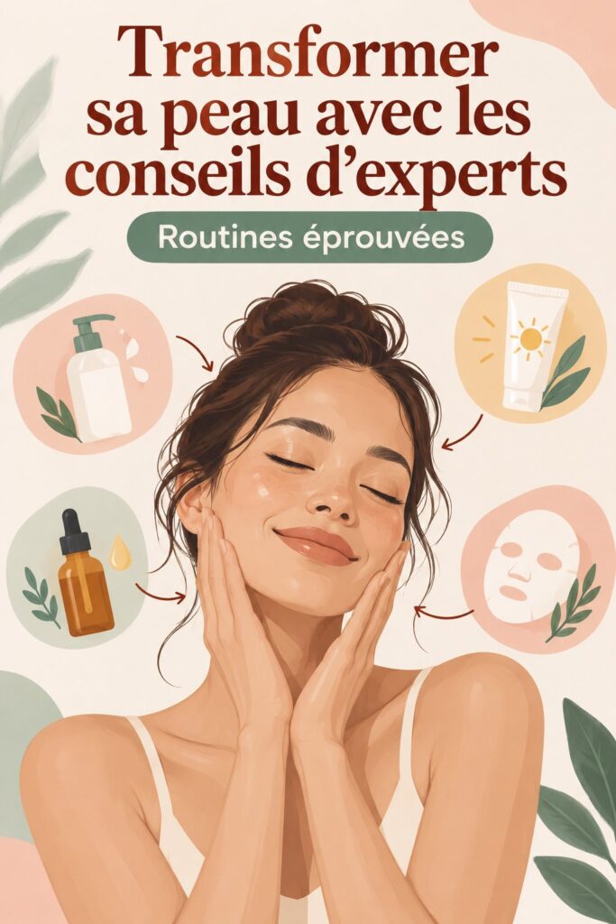 Illustration montrant une routine de soins pour un éclat de peau